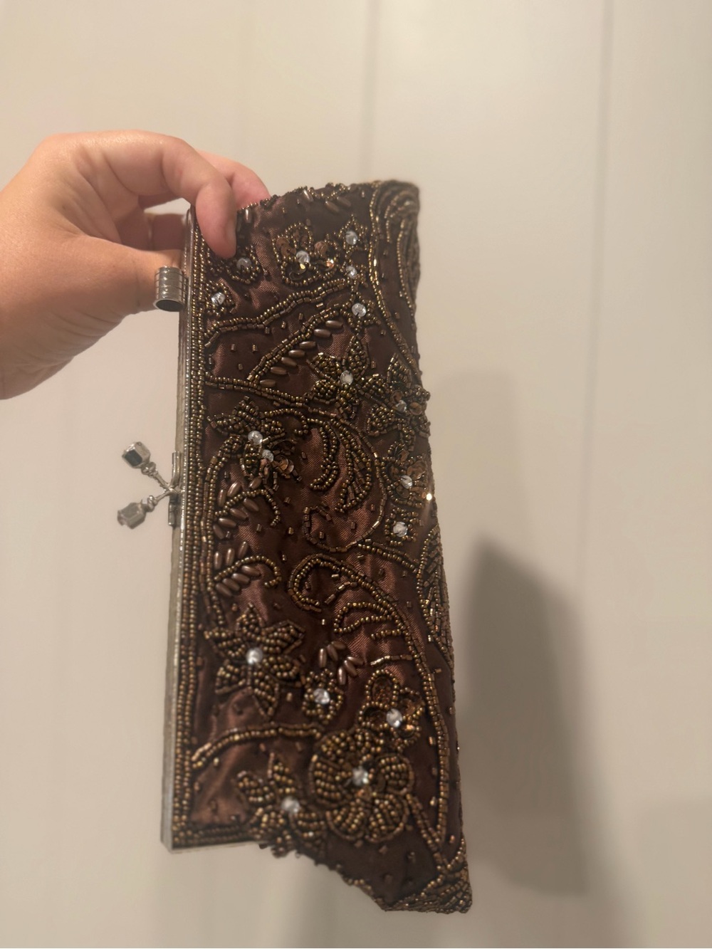 Embellished Brown Beaded Evening Clutch - Picture 6 of 7
